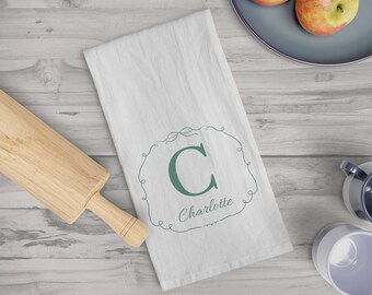 Personalized Cotton Tea Towel | Mother's Day Grandma Kitchen Towel | Baptism Christening Easter Gift | Name Inital Dish Towel Kitchen Decor