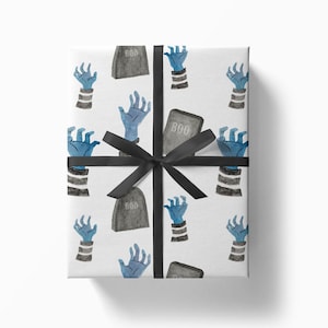 Zombie Hände Geschenkverpackung | Gruseliges Halloween Geschenkpapier | Tote Hände Friedhof Grab Muster | Aquarell Zombie Hände Papier