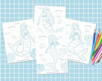 Mermaid Coloring Activity Printable | DIY Mermaid Colouring Pages | Kids Mermaid Coloring Sheets | 4 Mermaids illustration | Mermaid Party