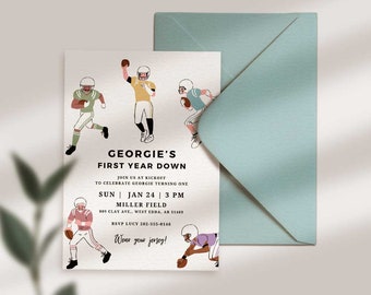 Editable Football Invitation Printable | DIY Football Invite | First Year Down American Football Party | Football Birthday | Canva Template