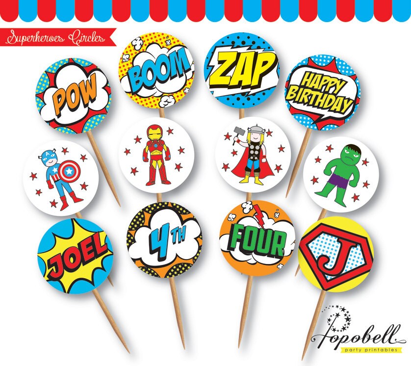 Superhero Cupcake Topper for Avengers Birthday Party. In 12 Etsy