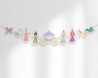 Vintage Princess Party Bunting Printable | Magical Fairytale Kingdom Birthday Cutout Banner | DIY Girl Birthday Garland | Unicorn Princess