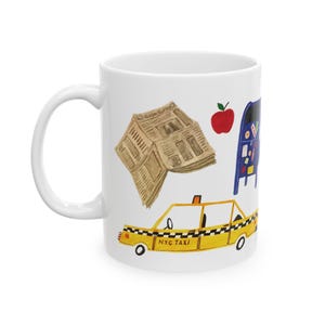 Kubek „Wycieczka do Nowego Jorku” | Ilustrowany kubek „Wycieczka po Nowym Jorku” | Retro Look | Kubek świąteczny „Big Apple” | Kubek „Podróż do Nowego Jorku” | Kubek „Akwarela Nowy Jork” prezent