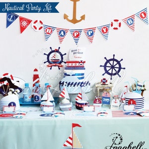 Nautical Party Kit Digital printables. Complete Set Party Printables. DIY Nautical birthday party template. Nautical Baby Shower Printables image 2