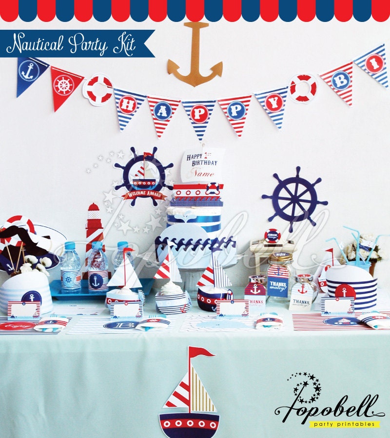 Nautical Party Kit Digital Printables. Complete Set Party Printables