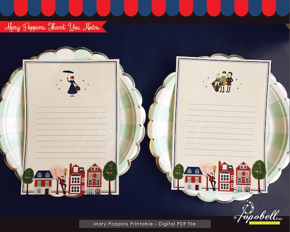 Mary Poppins Thank You Notes Digital Printable. Mary Poppins Birthday. Mary Poppins Party. DIY Mary Poppins Blank Card. INSTANT DOWNLOAD. Il_570xn