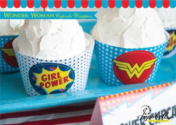 Wonder Woman Cupcake Wrappers Printable for Wonder Woman Birthday Party. Wonder Woman Cupcake Liners. Cupcake Decor. INSTANT DOWNLOAD Il_570xn