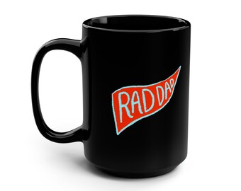 Rad Dad Mug | Father's Day Gift | Dope Daddy Coffee Mug | Cool Dad Black Mug 15oz | Dad Office Mug | Masculine Modern Simple Flag Retro Mug