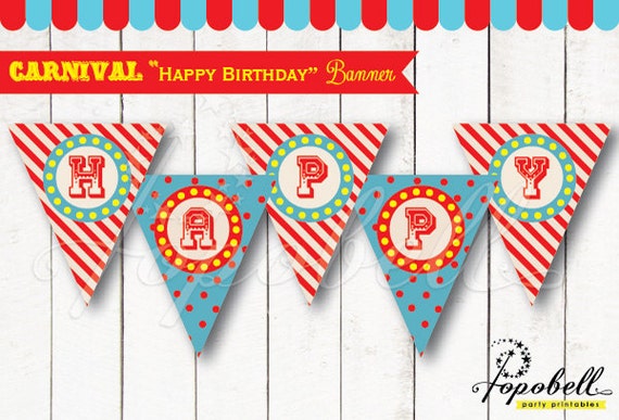 Carnival "Happy Birthday" Banners for Circus Birthday. DIY Circus Bunting Printables. Non-Personalized Circus Banners. Instant Download. Il_570xn