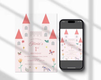 Editable Castle Invitation Printable | DIY Princess Party Invite | Fairytale Invitation | Girl Birthday Ideas | Canva Link