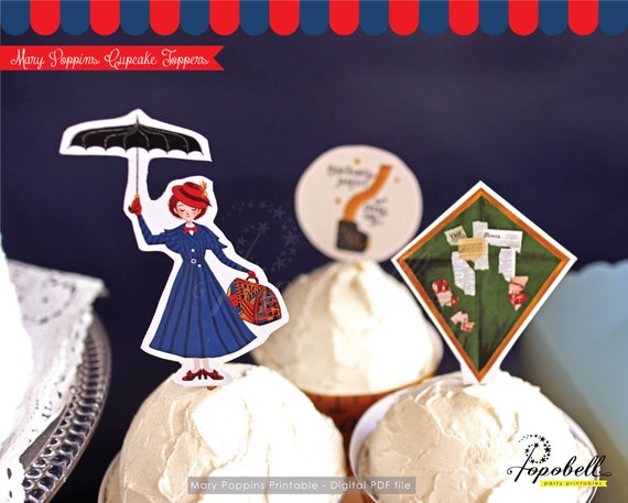 Mary Poppins Cupcake Toppers Printable. Mary Poppins party. Mary Poppins Circles. Mary poppins illustration Cupcake Toppers. DIGITAL PDF Il_570xn