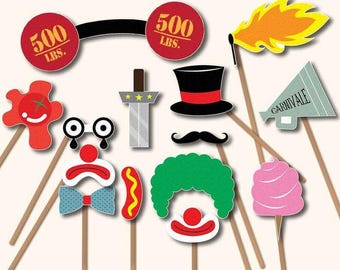 Afdrukbare circusfotorekwisieten | 14 DIY-circusrekwisieten | Carnaval Circus Verjaardagsfeestje | Big Top-feest themapark | DIY Photobooth-rekwisieten | Pdf