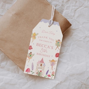 Etiquetas de regalo de hadas de flores / Etiquetas de hadas editables para imprimir / Etiquetas de agradecimiento de hadas para hacer tú mismo / Etiquetas de regalo de hadas personalizadas / Ideas para cumpleaños de niñas / Canva