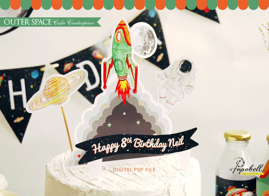 Outer Space Cake Topper Printable. Outer Space Birthday. Outer Etsy