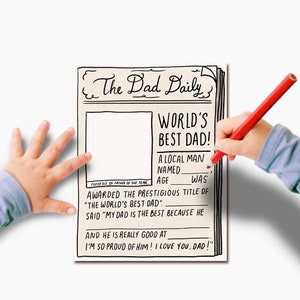 Der Vater täglich druckbar | Zeitungsstil Vatertagskarte Kunstdruck Papa Nachrichten Vorlage | Kinder füllen das Zeichenblatt aus Kinderaktivitätsgeschenk