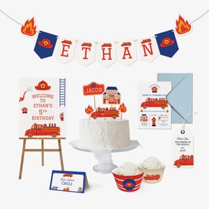 Firetruck Party Bundle | Firefighter Party Kit | Red Fire Engine Party Template | Fire Station Set | First Responder Birthday Printable Set