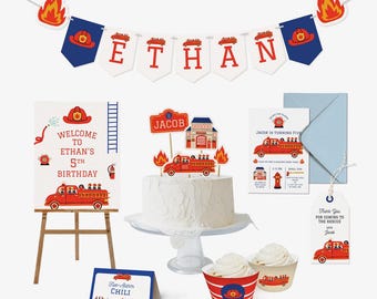 Firetruck Party Bundle | Firefighter Party Kit | Red Fire Engine Party Template | Fire Station Set | First Responder Birthday Printable Set