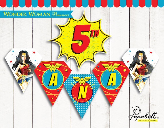 Wonder Woman Banners Printable for Wonder Woman Birthday Party. Happy Birthday Bunting. Personalized Wonder Woman Flags. Digital PDF Il_570xn