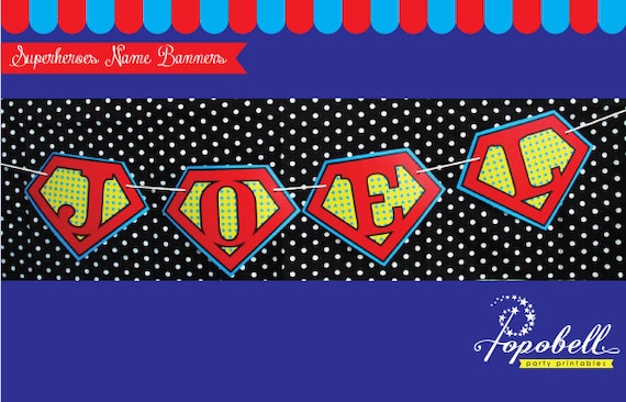 Superheroes Name Banners for Avengers birthday party. Vintage style Personalized Name Banners for Superhero Birthday Party. Il_570xn