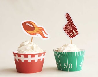 DIY Football Cupcake Kit Printable  | Football Cupcake Toppers | Football Cupcake Wrapper | Football Cupcake Liner | Concession stand treat