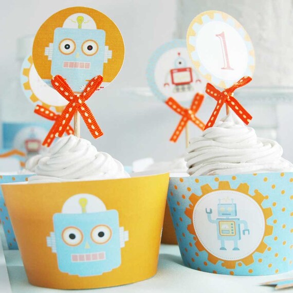 Roboter Kuchen-Deko Set - 11-teilig Mit Cupcake-Toppers | Für Kindergeburtstage & Roboterthemen-Partys | Bunt & Lustig