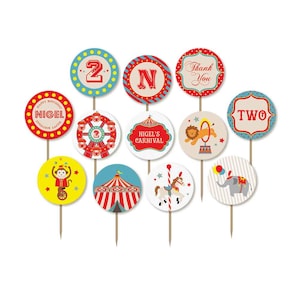 Carnival / Circus Cupcake Toppers Printable | Circus Birthday Party Circle Tag | Animal Round Cupcake Toppers | Come one come all | Big Top