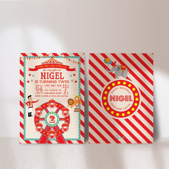 Circus Invitation printable for circus birthday| Circus Carnival Invite | Theme Park Birthday Party| Retro Vintage CircusPrintable | DIGITAL