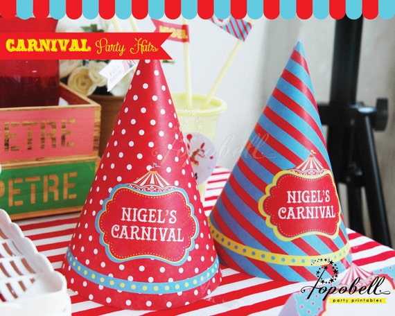 Circus Party Hat Printable for Circus Birthday. DIY Carnival Party Hats Printable. Personalized Circus Hats for Circus Party. Il_570xn