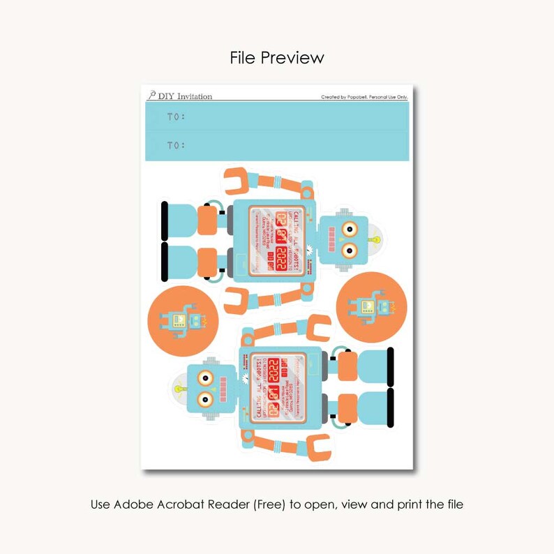 Robot Invitation Printable DIY Robot Birthday Party Invites Personalized Retro Robot Orange Pastel Blue Robot Baby Shower PDF image 5