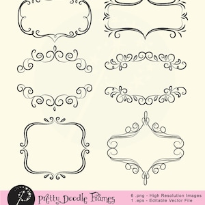 Pretty Doodle Frames Clipart. Feminine swirl clipart hand drawn style for invitation, scrapbook, design, etc. Wedding frames. Art nouveau