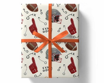 Retro Football Gift Wrap | Watercolor Football Pattern | American Football Wrapping Paper | Football Birthday | Football Helmet Foam Finger