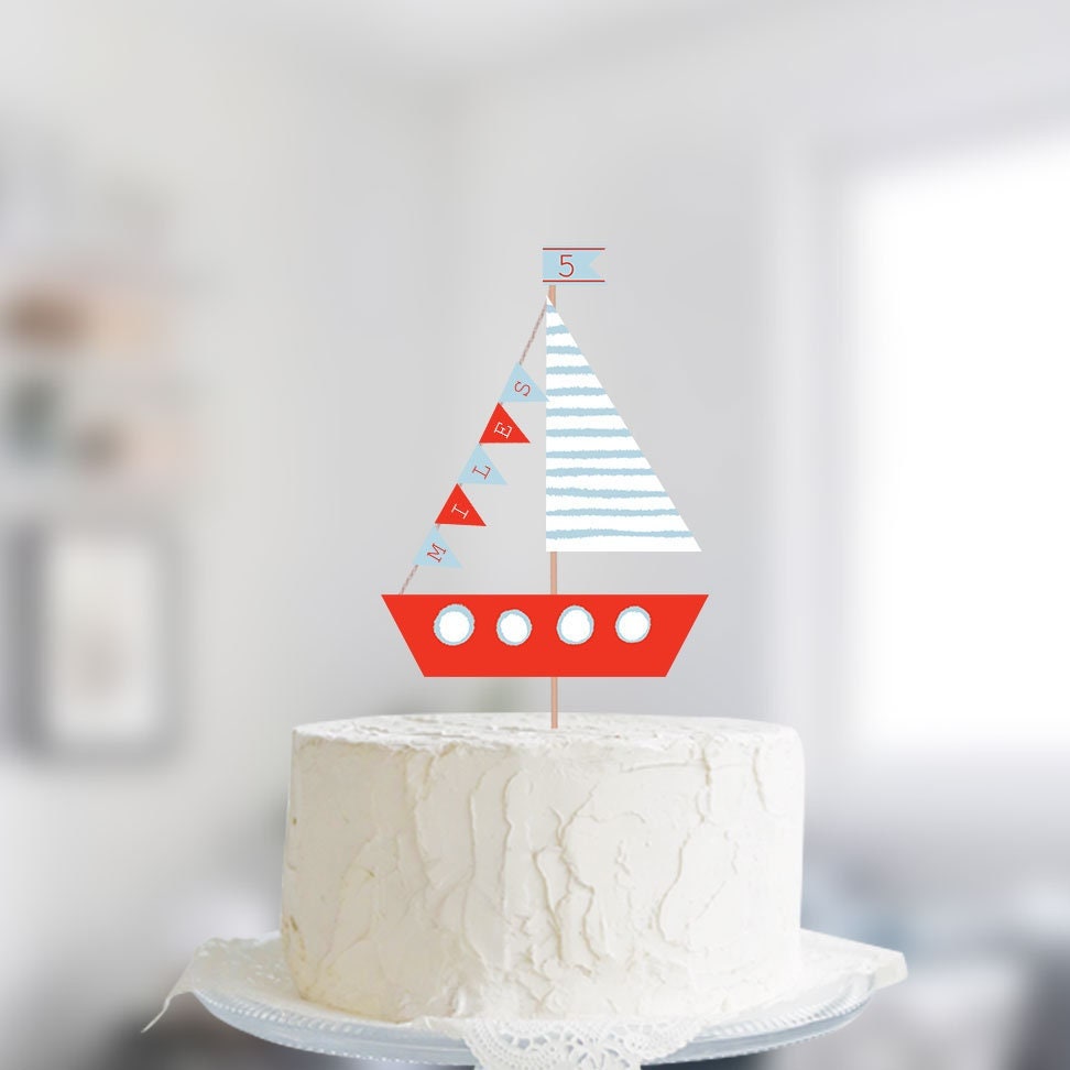 Editable Nautical Cake Topper Printable, Boat Cake Decor, Nautical