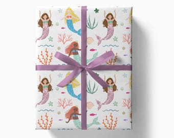 Mermaid Friends Wrapping Paper | Girls Birthday Gift Wrap | Cute Under the Sea Present Wrap | Kids Party Paper | Colorful Mermaid Pattern