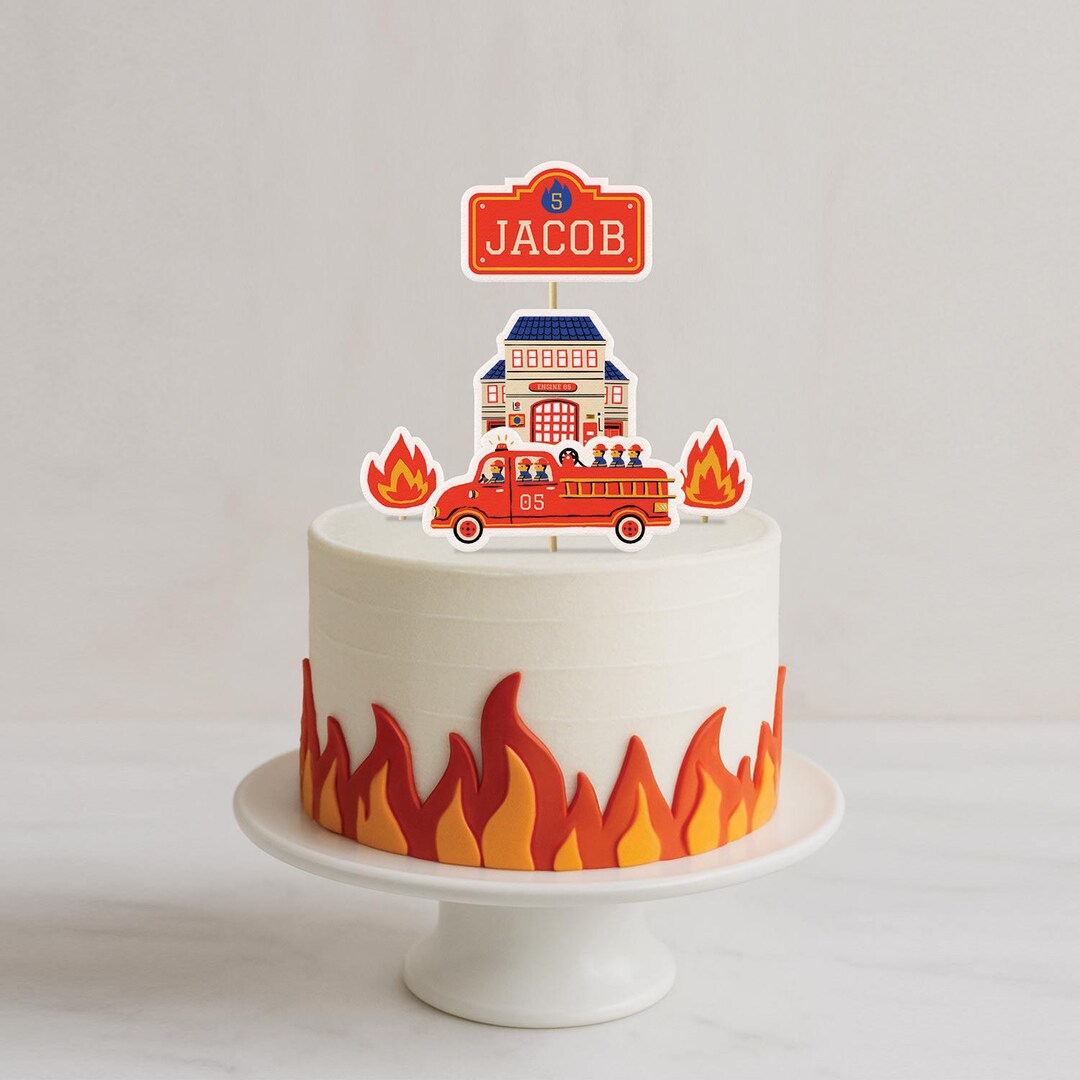 Fire Fighter Topper Firetruck Cake Topper Printable | DIY Fire Fighter Cake Topper | Custom ...