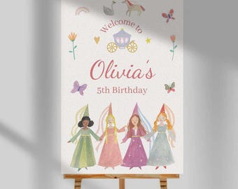 Vintage Princess Welcome Sign Printable | Fairytale Birthday Signage Template | Princess Sign | Carriage Unicorn Party Sign 20x30 | Canva
