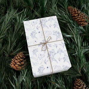 Swan Lake Gift Wrap Paper Elegant Fine Line Wrapping Papers Floral Mother's Day Pattern White Blue Classic Elegant Mom Gift wrapper image 5