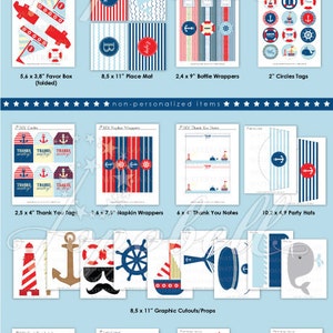 Nautical Party Kit Digital printables. Complete Set Party Printables. DIY Nautical birthday party template. Nautical Baby Shower Printables image 5