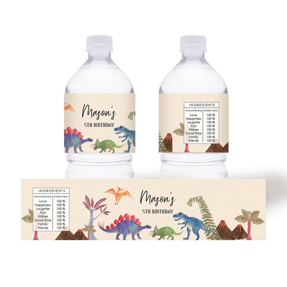 Dinosaurs Bottle Label Printable | DIY Personalized Dinosaur birthday party decor | Prehistoric Fossil Drink Bottle Wrapper | DIGITAL Il_570xn