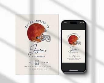 Editable Retro Football Invitation Printable | DIY Football Party Invite | First Year Down Football Helmet | Football Birthday | Canva Link