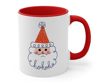 Christmas Mug | Santa Mug | Santa Claus Hohoho | Red Accent Coffee Mug | 11oz White Mug | Red Handle Mug | Christmas Gift | Cute Holiday Mug