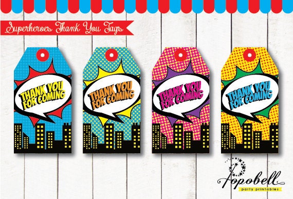 Superhero Thank You Tags for Superheroes Birthday Party. DIY Superheroes Favor Tags Party Printables in 4 designs! Instant Download Digital Il_570xn