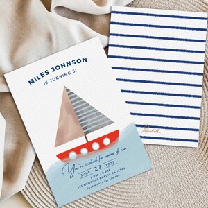 Nautical Invitation Printable 5x7 Boat Invite Navy Blue Stripes Sailor Invite Nautical Baby Shower Birthday Party Card Canva Template 0001 image 2