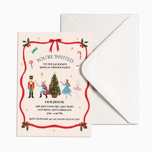Invitación editable de El Cascanueces (5x7) para imprimir / Invitación DIY de El Cascanueces / Invitación para cena navideña de El Cascanueces / Plantilla Canva