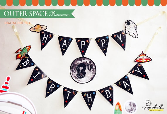 Outer Space Banners Printable. Astronaut birthday. Boy Space Party. Universe Rocket Banners. Space Rocket ship Bunting. DIGITAL PDF Il_570xn
