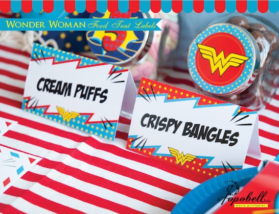 Wonder Woman Place Cards Digital Printable for Wonder Woman Birthday. Wonder Woman Food Tent Labels. Girl Superhero Food Tent Labels. PDF Il_570xn