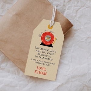 Etiquetas de recuerdo de alarma contra incendios / Etiquetas imprimibles de bomberos editables / Etiquetas de agradecimiento de bomberos DIY / Etiquetas personalizadas de camión de bomberos / Cumpleaños de niño y niña / Canva