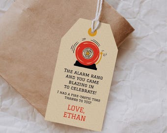 Fire Alarm Favor Tags Printable | Firefighter Birthday Party (Canva Template)