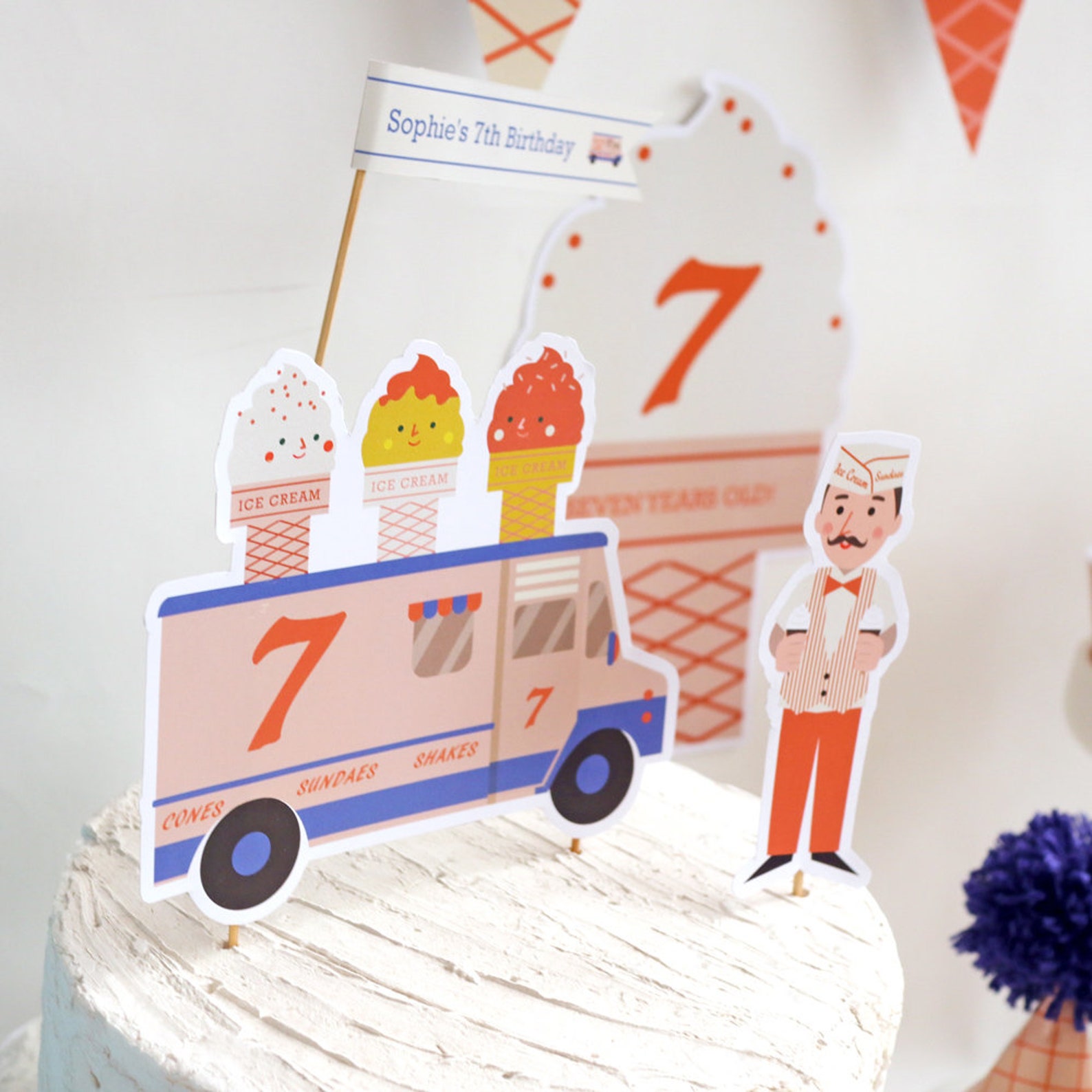 Ice Cream Cake Topper Printable. DIY Personalized Cake Topper. Etsy