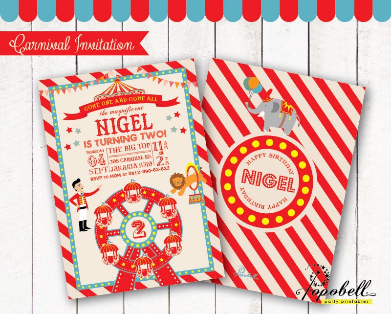 Circus Invitation for circus birthday. Carnival Invitation Etsy