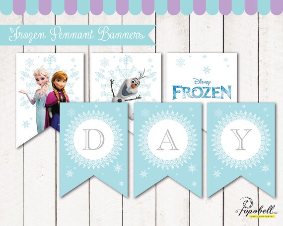 Frozen Pennant Banners with "Happy Birthday" text for Frozen Birthday Party. Non-Personalized. Instant Download. Il_570xn